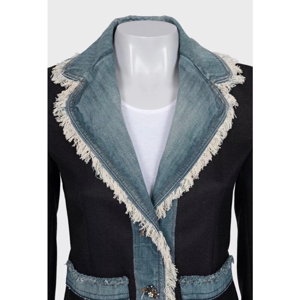 Dolce & Gabbana Black Fitted Chic Denim Insert Jacket Sz.38/XS - Picture 4 of 6